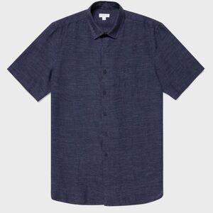 Sunspel linen short sleeve button up indigo XL
